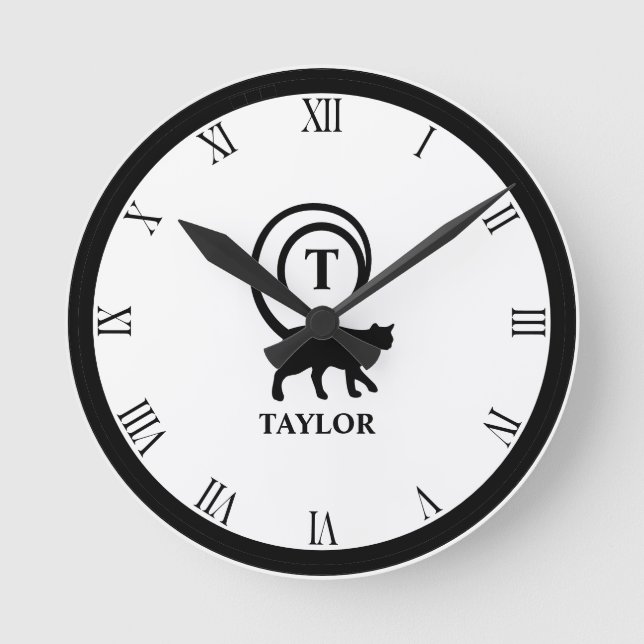 Reloj Redondo Mediano Monograma Nombre inicial Gato Gato Gatito Gato Gat (Anverso)