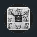 Reloj Redondo Mediano Monograma Personalizado de Collage de fotos blanco<br><div class="desc">Puedes usar fotos de Instagram para este diseño. Utiliza 8 fotos cuadradas para crear un regalo único y personal. O puedes mantener el cachorro hipster y hacer un keepsake de moda. Si necesita ajustar las imágenes,  haga clic en la herramienta personalizar para realizar cambios.</div>