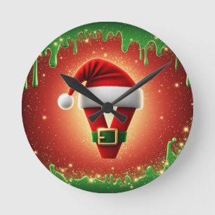 Reloj Redondo Mediano Monograma personalizado de Navidad V con sombrero 