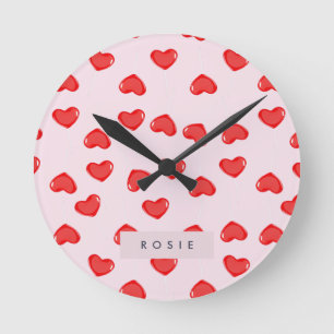 Reloj Redondo Mediano Monograma personalizado Lolipop Valentines