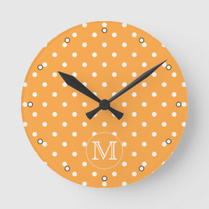 Reloj Redondo Mediano Monograma personalizado. Punto de Polka blanco y n