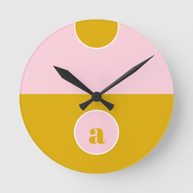 Reloj Redondo Mediano Monograma rosa amarillo mostaza (Anverso)