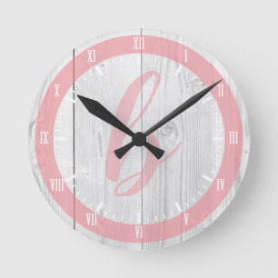 Reloj Redondo Mediano Monograma rosa de color blanco y bonito