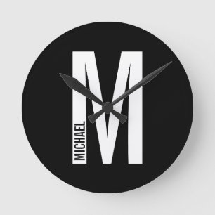 Reloj Redondo Mediano Monograma y nombre negrita personalizado moderno