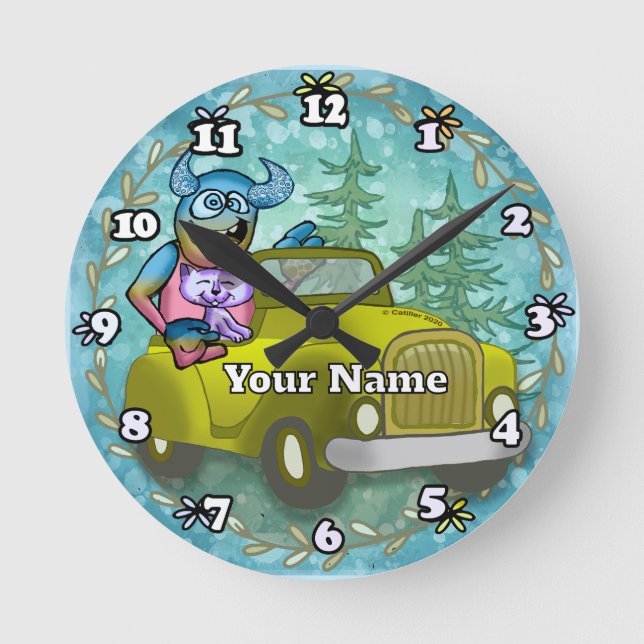 Reloj Redondo Mediano Monster Driving Car (Anverso)