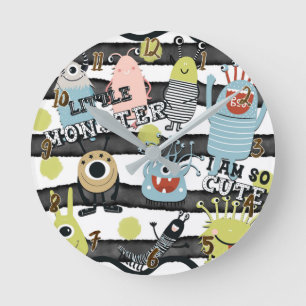 Reloj Redondo Mediano Monstruitos Lindos Moda Moderna Raya de Acuarela