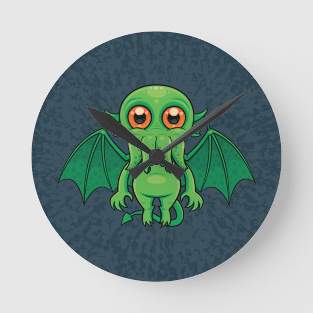 Reloj Redondo Mediano Monstruo de Cthulhu Verde (Anverso)