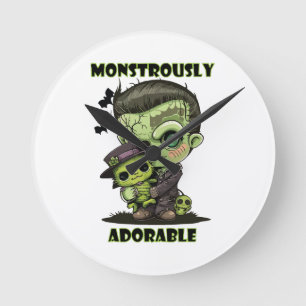 Reloj Redondo Mediano Monstruo de Frankenstein con plushie