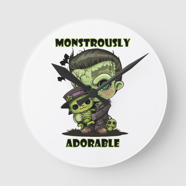 Reloj Redondo Mediano Monstruo de Frankenstein con plushie (Anverso)