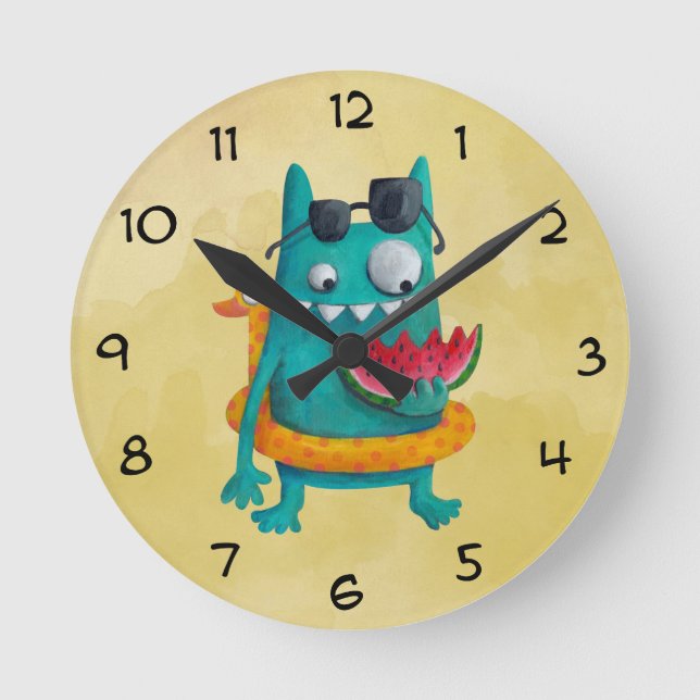 Reloj Redondo Mediano Monstruo de playa de verano (Anverso)