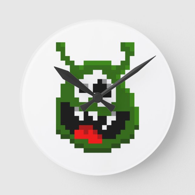 Reloj Redondo Mediano Monstruo verde - Arte de píxeles (Anverso)