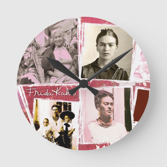 Reloj Redondo Mediano Montaje fotográfico de Frida Kahlo (Anverso)