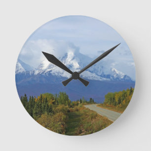 Reloj Redondo Mediano Montañas Alaska Temporada de Destino de Bosque Nat