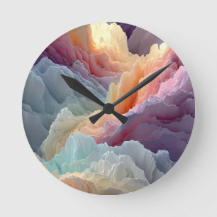 Reloj Redondo Mediano Montañas de Arcoíris Pastel Surrealista Paisaje de
