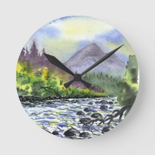 Reloj Redondo Mediano Montañas Pintando cielo Destino Naturaleza Artísti