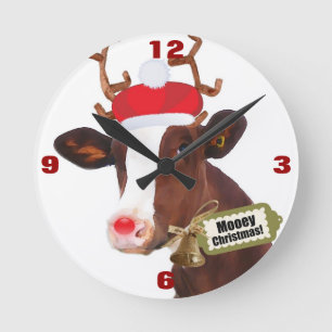 Reloj Redondo Mediano Mooey Merry Christmas Reindeer Cow