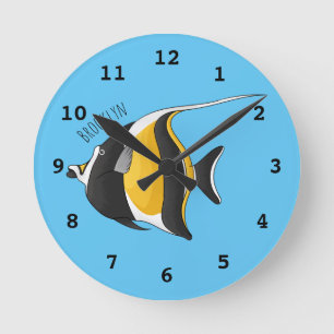 Reloj Redondo Mediano Moorish idol fish cartoon illustration