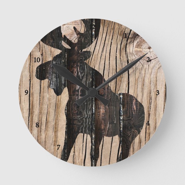 Reloj Redondo Mediano Moose on Wood Clock 3 (Anverso)