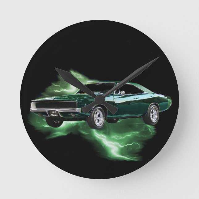 Reloj Redondo Mediano Mopar: '68 Dodge Charger with green lightning (Anverso)