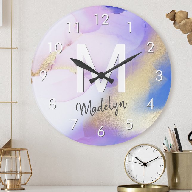 Reloj Redondo Mediano Morado acuarela Abstract Girly Luxury Monograma (Subido por el creador)