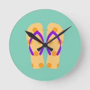 Reloj Redondo Mediano Morado Naranja Amarillo Tema de playa Flip Flops