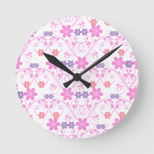 Reloj Redondo Mediano Morado y rosa floral moderna