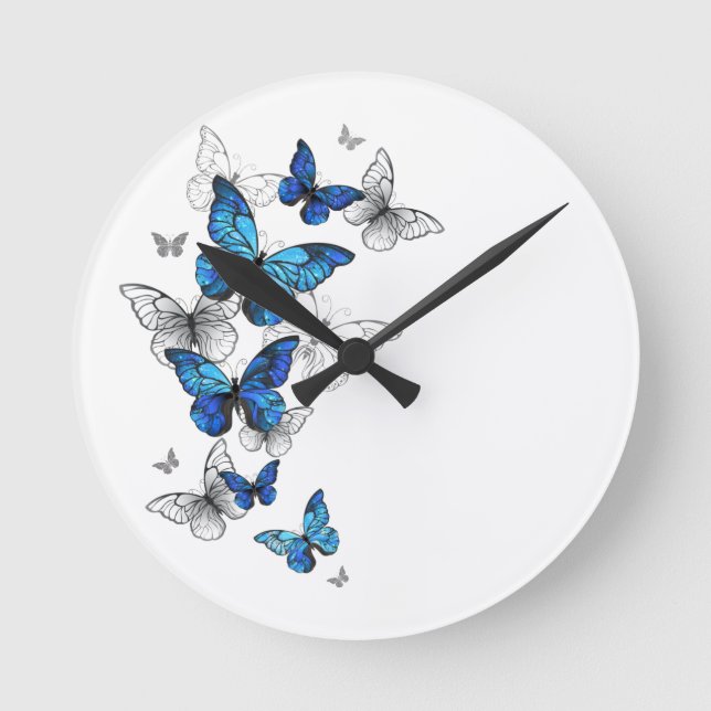 Reloj Redondo Mediano Morfo de las mariposas voladoras azules (Anverso)
