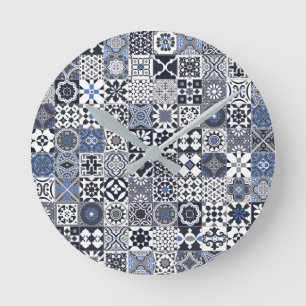 Reloj Redondo Mediano Moroccan tile black,blue,gray