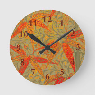 Reloj Redondo Mediano Morris & Co. Patrón de Bambú Godwin Naranja y Salv