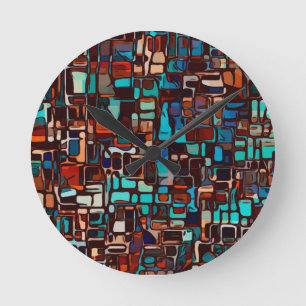 Reloj Redondo Mediano mosaico de vidrio manchado abstracto