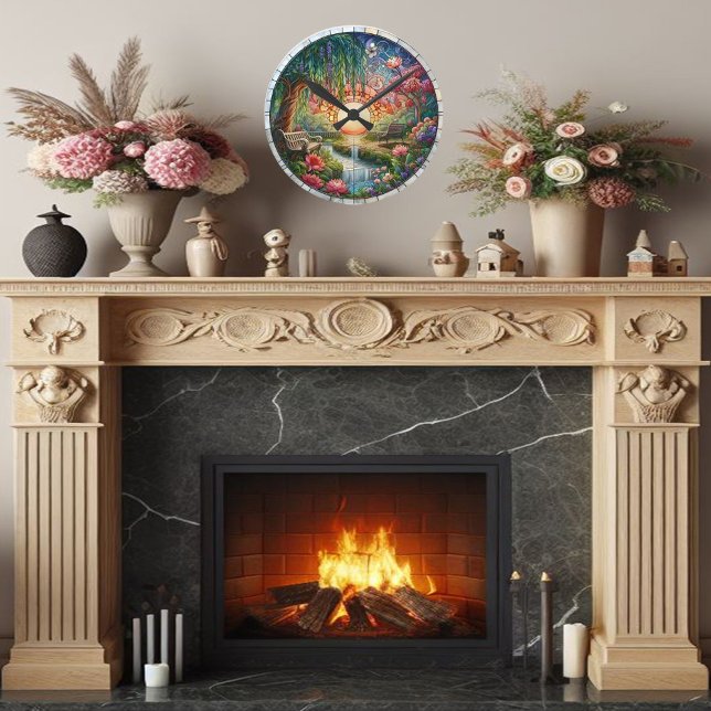 Reloj Redondo Mediano Mosaico de vidrio manchado de parque encantado (Subido por el creador)