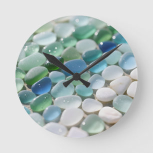 Reloj Redondo Mediano Mosaico de vidrio marino Azules del océano Tranqui