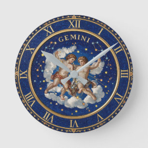 Reloj Redondo Mediano Mosaico Estilo Antiguo Zodiaco Géminis