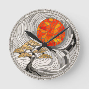 Reloj Redondo Mediano Mosaico Golden Bonsai Sunrise