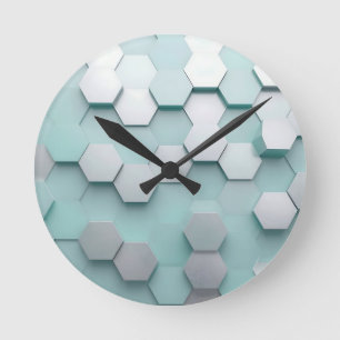 Reloj Redondo Mediano Mosaico hexagonal 3D Pastel de menta