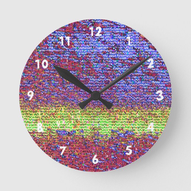 Reloj Redondo Mediano Mosaico morado y amarillo (Anverso)
