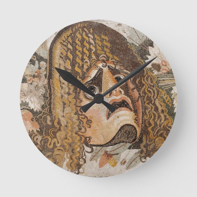 Reloj Redondo Mediano Mosaico romano, con máscara, hojas y fruta (Anverso)