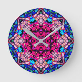 Reloj Redondo Mediano Mosaico rosa Mandala Floral Psicodélico Retro