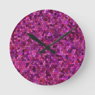 Reloj Redondo Mediano Mosaico Rosa Púrpura