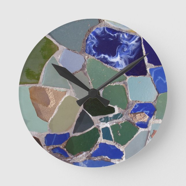 Reloj Redondo Mediano Mosaicos del azul de Antonio Gaudi (Anverso)