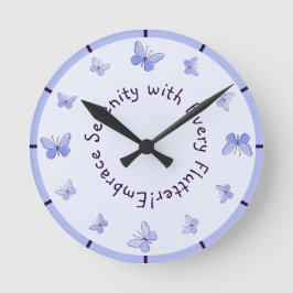 Reloj Redondo Mediano Motivación Morado Azul Butterflies Salón para niño