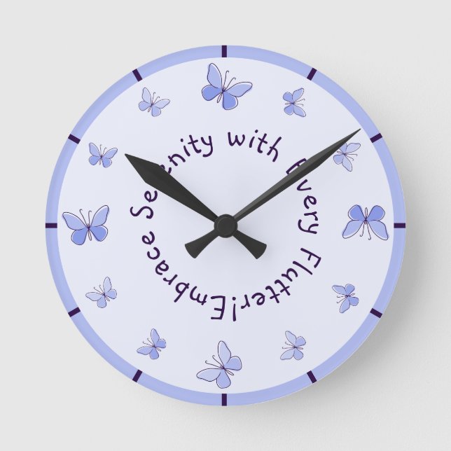 Reloj Redondo Mediano Motivación Morado Azul Butterflies Salón para niño (Anverso)