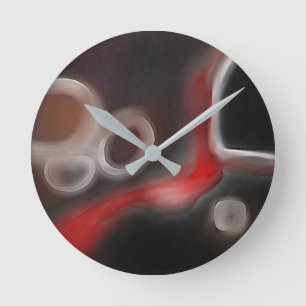 Reloj Redondo Mediano Motivo Arterial: Resumen Negro, Blanco y Rojo
