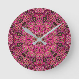 Reloj Redondo Mediano Motivo de Mandala Geométrico Rosa Cálido