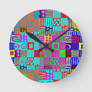 Reloj Redondo Mediano Motivo geométrico afrocentrico multicolor 