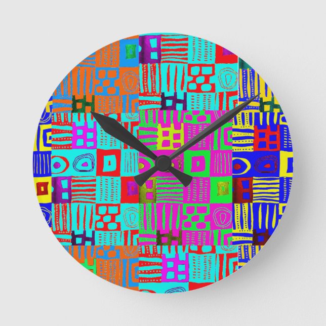Reloj Redondo Mediano Motivo geométrico afrocentrico multicolor  (Anverso)