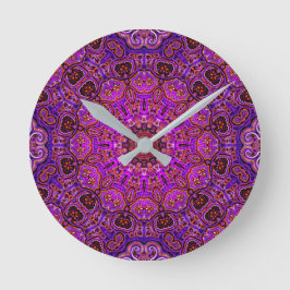 Reloj Redondo Mediano Motivo Kaleidoscópico de Mandala Rosa Caliente