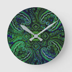 Reloj Redondo Mediano Motivo Nostálgico de Paisley Verde