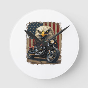 Reloj Redondo Mediano Motocicleta Chopper Retro Biker Bandera EEUU
