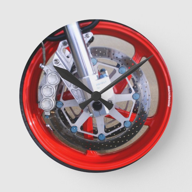 Reloj Redondo Mediano Motocicletas Motorcycle Wheel Red Rims Photo (Anverso)